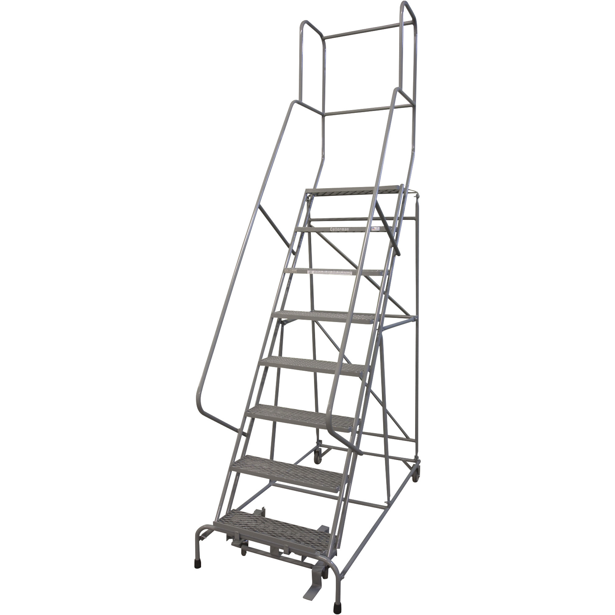 Cotterman (Rolling) Ladder w/CAL OSHA Rail Kit, 80in. Max. Height, Model# 1008R2632A1E10B4COC1P6